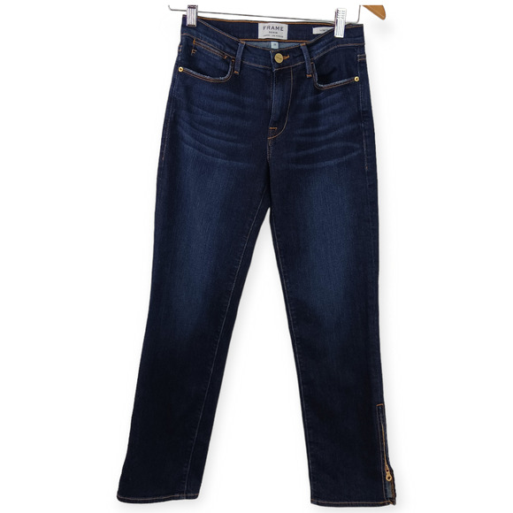 Frame Denim SZ 25 Le High Straight Wellington Jeans Zip Ankle - Picture 1 of 8